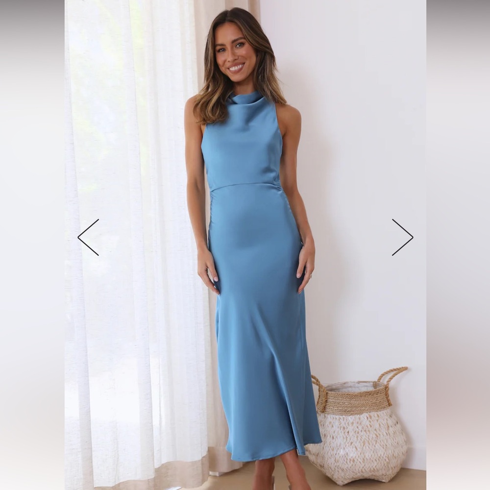 Dusty blue formal midi dress